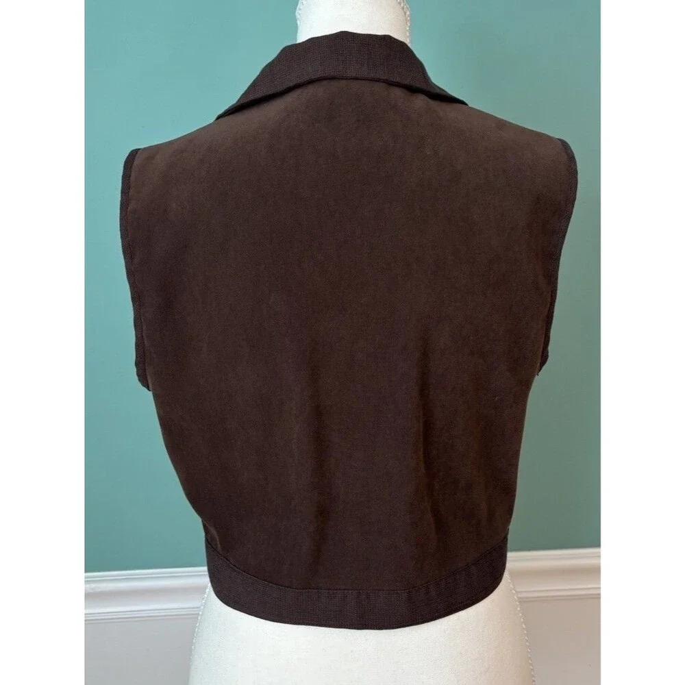 Vintage Dark Academia Western Cropped Vest Brown Rustic Boho Y2K Top Small